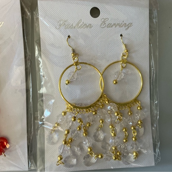 Fashion Jewelry Multicolor Dangle Hoop Earrings — Red, Black, Clear, Peach. 5 PR - Picture 4 of 6